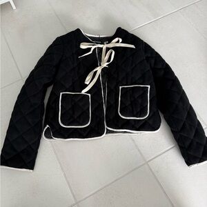 Black Quilted Jacket with Cream Ties